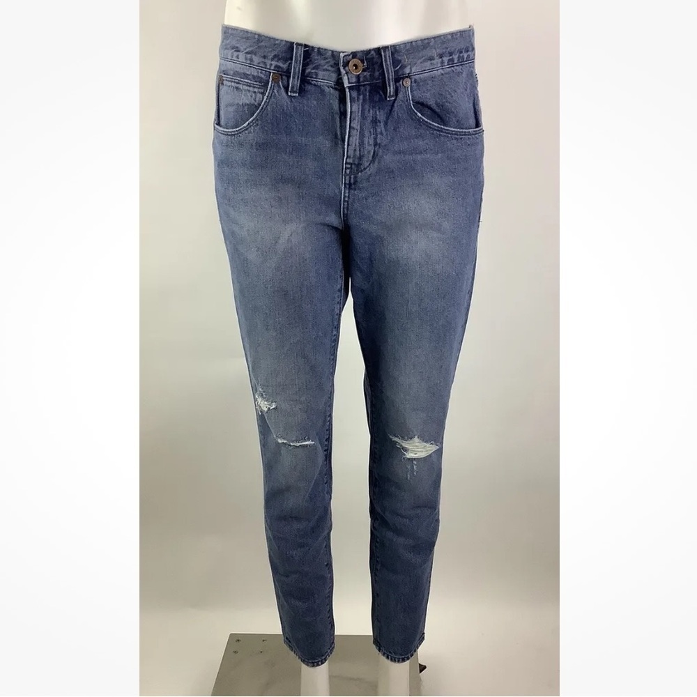 Madewell Sz 27 Slim Boy Jeans Blue 100% Cotton Distressed Detail Pants